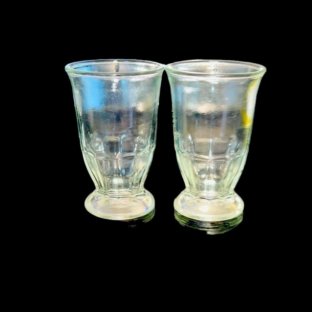 2 Vintage 1930's Pressed Glass Juice Glasses Marked 38 & 7
